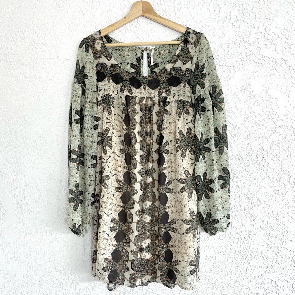 Free People Chiffon Babydoll Geometric Tunic Dress